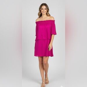 Amanda Uprichard hot pink off shoulder ruffle mini dress size large